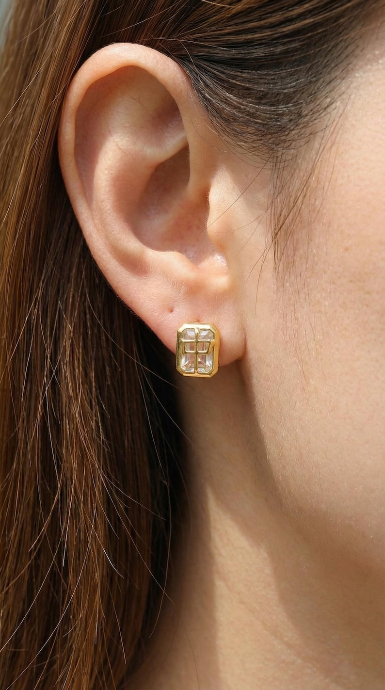 Puces d'oreilles mahjong tuile | Argent 925, plaqué or, topaze blanche image 5