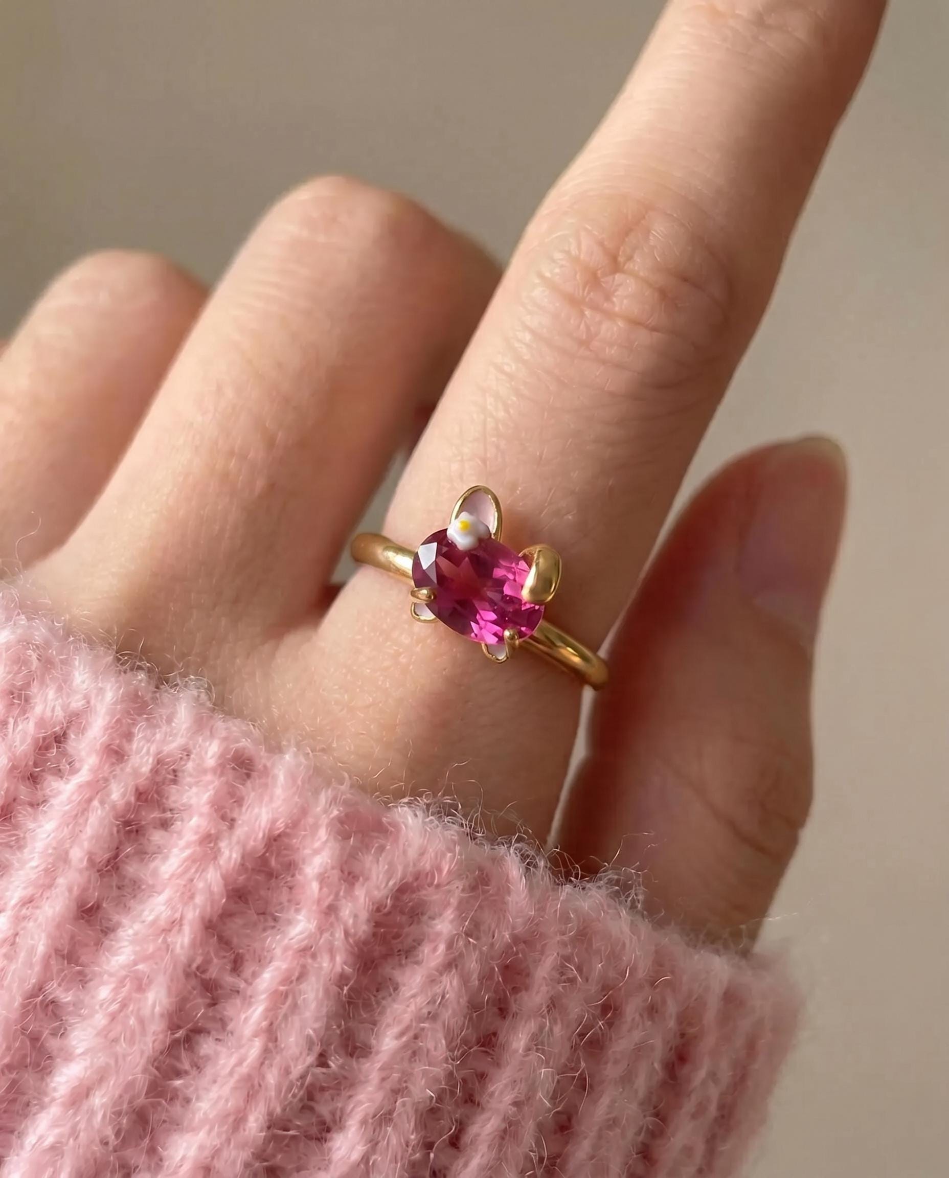 Pink Topaz My Melody Inspired Ring — 18k Rose Gold Character