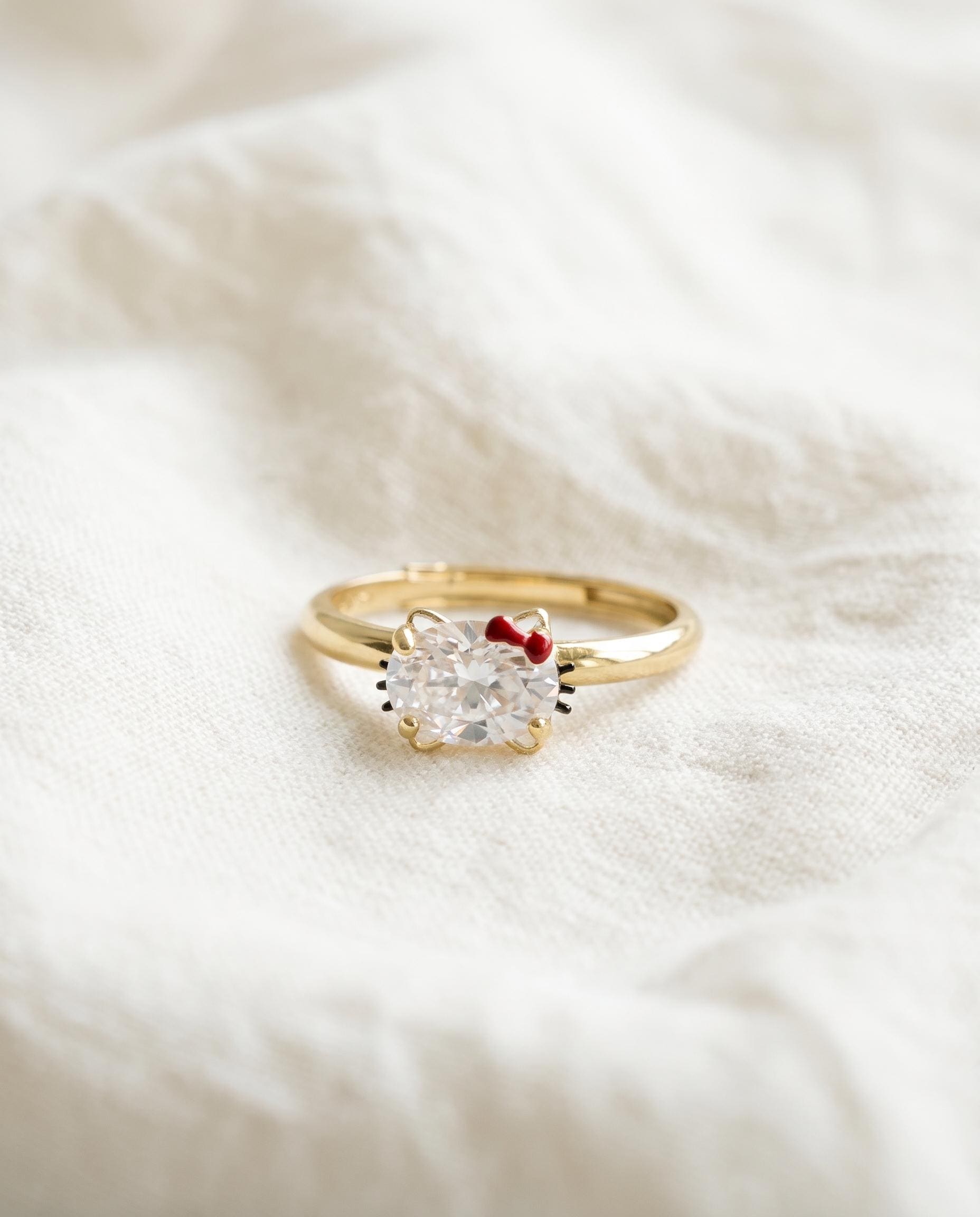 1 Carat White Moissanite Hello Kitty Inspired Ring | Tsum Tsum