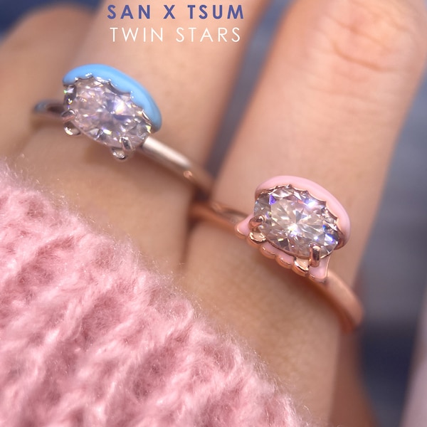 Little Twin Stars Lala Tsum Ring, Natural Rose Quartz Ring, Rose Gold Ring, 925 Silver Ring, Character Ring, Little Twin Stars Lala Jewelry
