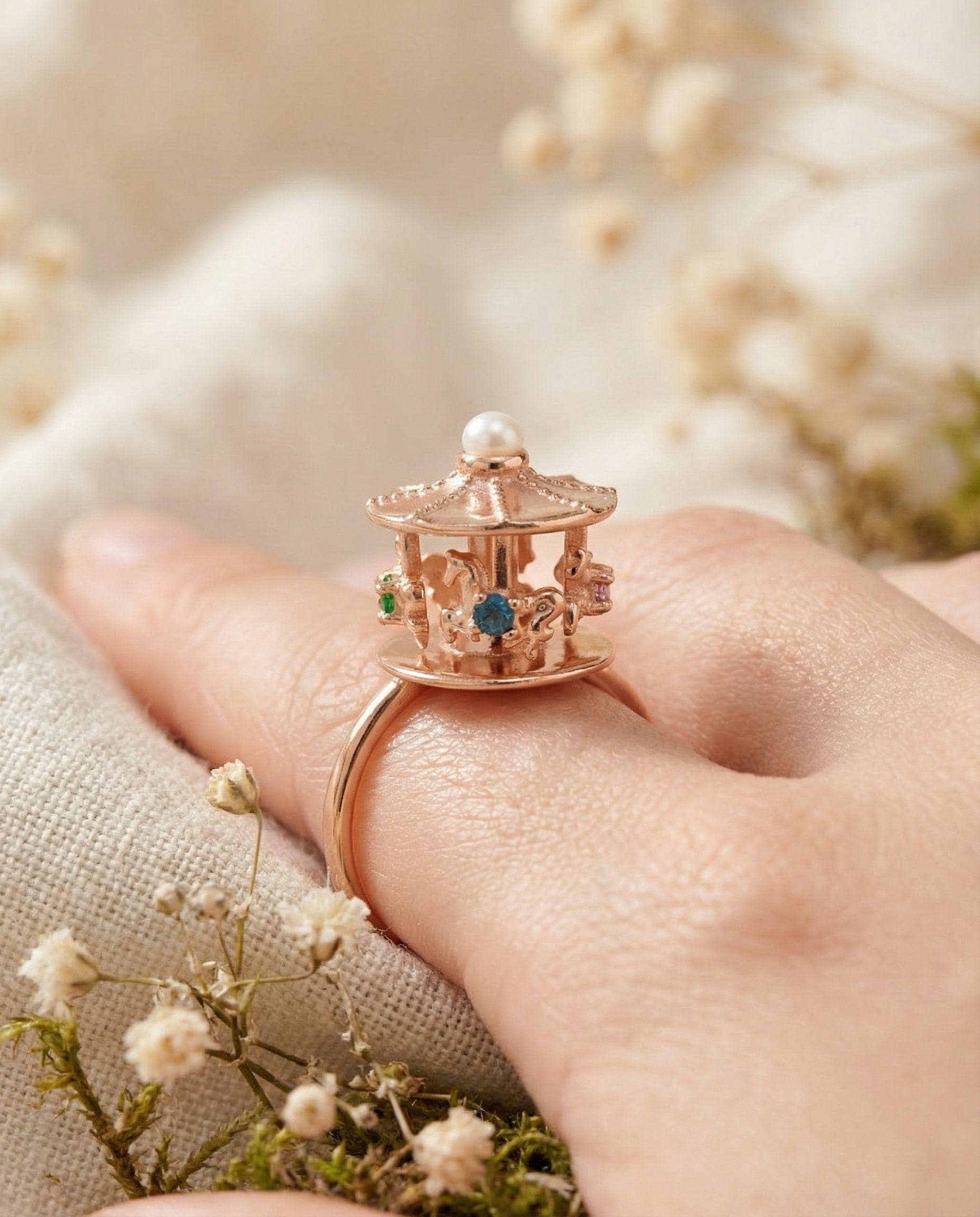 Spinning Carousel Ring | Interactive Gemstone Ring | 925 Silver