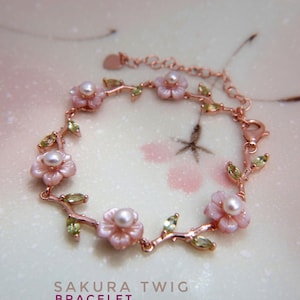 Cherry Blossom Bracelet, Sakura Twig Bracelet, Floral Rose Gold Bracelet, 925 Silver, Natural Shell, Pearls, Peridot, Feminine, Flower Brace - Etsy Cherry Blossom Bracelet, Sakura Twig Bracelet, Floral Rose Gold Bracelet, 925 Silver, Natural Shell, Pearls, Peridot, Feminine, Flower Brace - Etsy