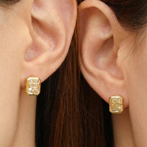 Puces d'oreilles mahjong tuile | Argent 925, plaqué or, topaze blanche image 6