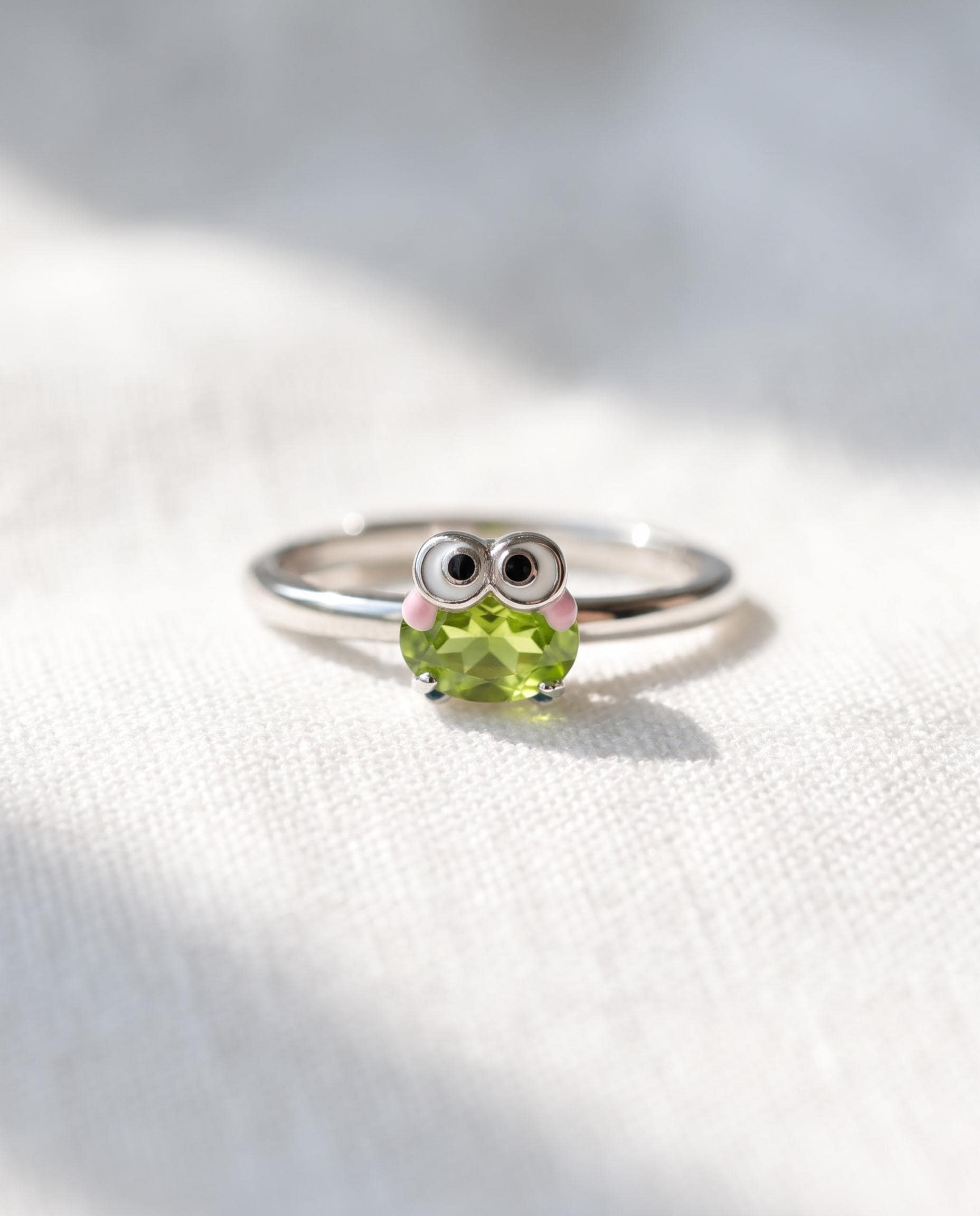 Keroppi Tsum Ring, Natural Peridot Ring, Rose Gold Ring, 925 Keroppi Tsum Ring, Natural Peridot Ring, Rose Gold Ring, 925