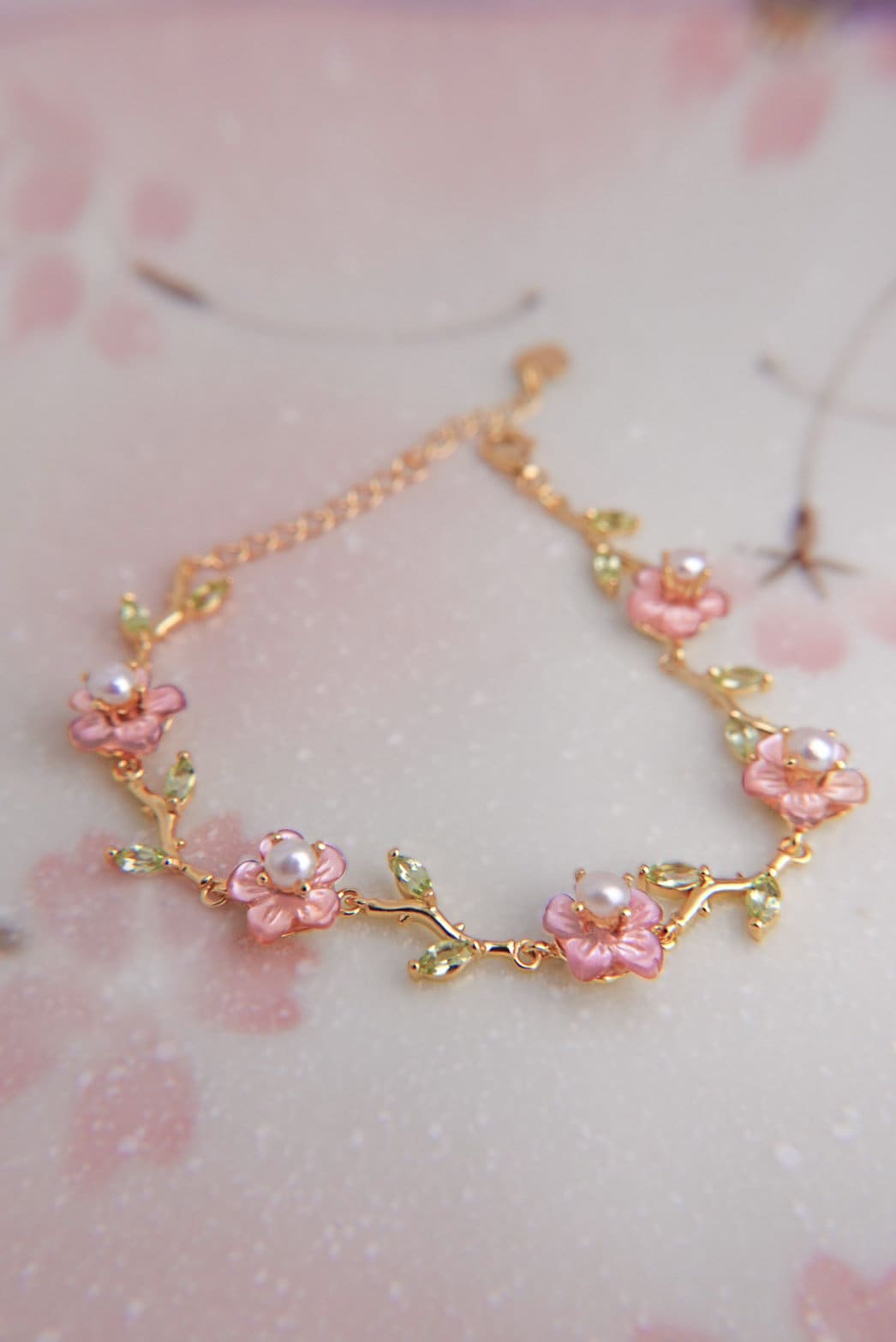 Cherry Blossom Bracelet, Sakura Twig Bracelet, Floral Rose