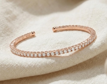 Moissanite Cuff | Gold Vermeil Cuff Bracelet | Double Sparkle | Adjustable | Everyday Jewelry