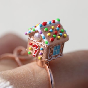 Gingerbread House Ring | Spinning Holiday Ring | Interactive Jewelry | 925 Silver Gold Vermeil | Christmas Jewelry Gift