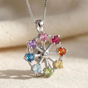 Spinning Ferris Wheel Necklace: Rainbow Natural Gemstone Carnival Jewelry