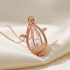 Locket Pearl Necklace: 18K Rose Gold, Removable Pearl Egg, Interactive Jewelry