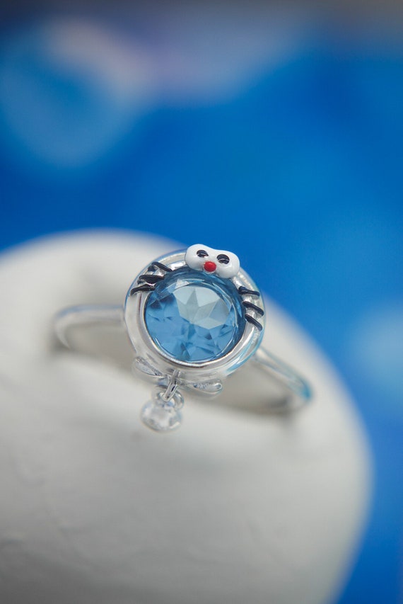 Doraemon London Blue Topaz Ring: 18K Gold Plated 925 Silver - Etsy