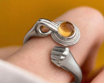 ワンピース ルフィ 麦わら帽子の指輪：アンバーシトリン、925シルバー