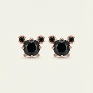 Mickey Mouse Earrings | Disney Studs | Black Spinel | Rose Gold Silver image 6