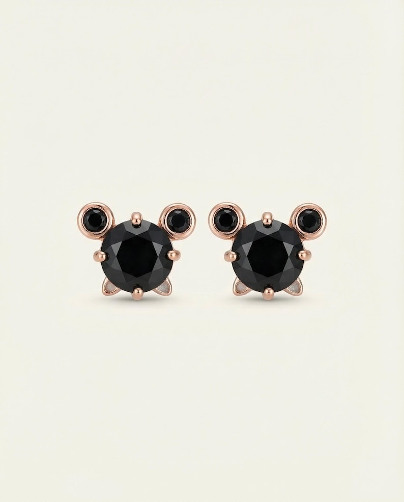 Mickey Mouse Earrings | Disney Studs | Black Spinel | Rose Gold Silver image 6
