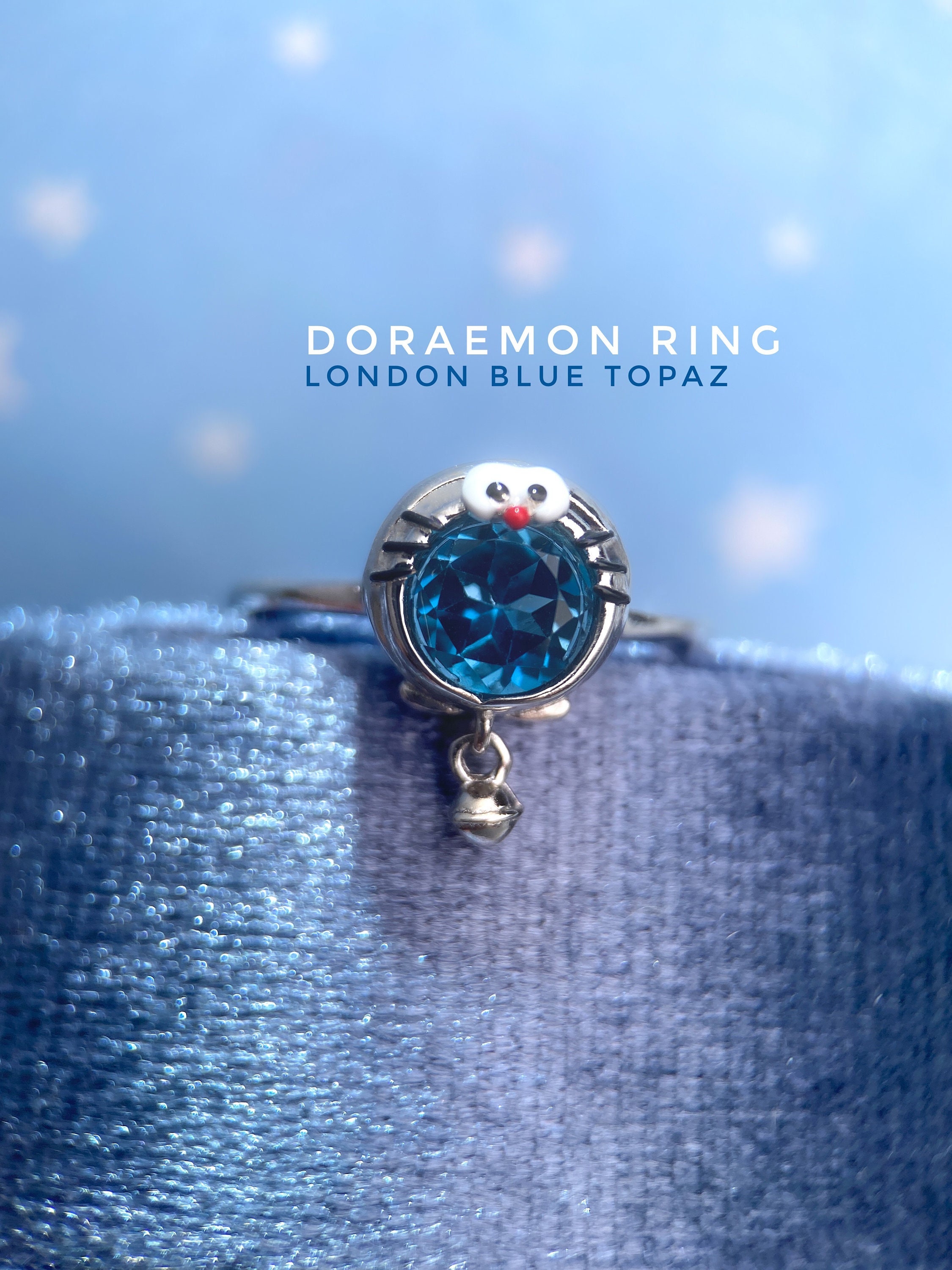 Doraemon London Blue Topaz Ring: 18K Gold Plated 925 Silver - Etsy