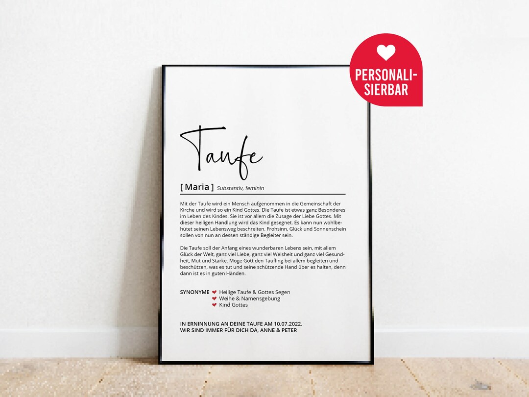 Baptism Definition Personalized Poster Godfather Godchild Etsy