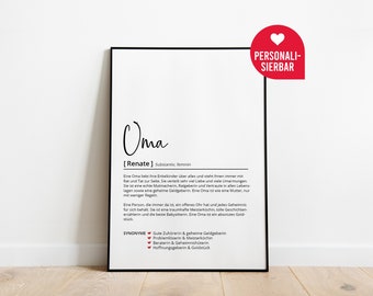 Oma Definition | Personalisiertes Poster | Geschenk | Mutter | Mama | Großmutter | Geburtstagsgeschenk | Danke | Wörterbuch | Skandinavisch