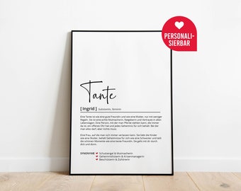 Tante Definition | Personalisiertes Poster | Geschenk | Schwester | Geburtstagsgeschenk | Weihnachten | Danke | Wörterbuch | Skandinavisch