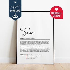 Sohn Definition, personalisiert Poster Geschenk, DIY Instant Download digitale Vorlage, Geburtstagsgeschenk Weihnachten Danke sagen