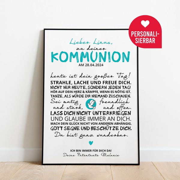 Kommunion Firmung Erstkommunion Jugendweihe | Geschenk Poster personalisiert | Kommunionkind Patentante Patenonkel Paten