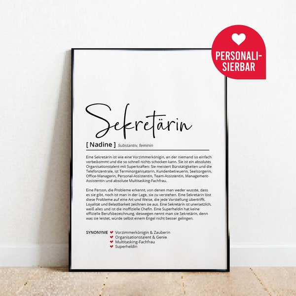 Sekretärin Definition | Personalisiertes Poster | Team | Kollegin | Geschenk | Geburtstag | Weihnachten | Danke sagen | Wörterbuch