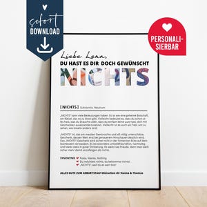 NICHTS Geldgeschenk personalisiert, NIX Geschenk Geldverpackung Geburtstag Weihnachten, PDF Download zum Ausdrucken, Geburtstagsgeschenk