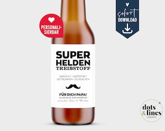 Personalized beer label, superhero gift for dad, funny gift for men, Father's Day beer bottle, wine label, birthday, Christmas gift, last minute
