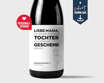 Mother's Day gift for Mom, personalized wine label for a sparkling wine bottle, birthday label, funny last-minute gift, digital download
