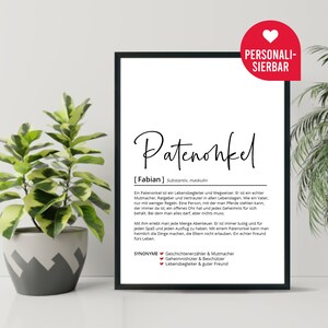 Patenonkel Definition Personalisiertes Poster Pate Onkel Taufe Taufpate Geschenk Geburtstag Weihnachten Danke Wörterbuch Bild 2