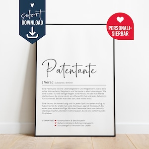 Definição de madrinha, pôster personalizado para presente, modelo digital para download instantâneo, madrinha de batismo, madrinha de aniversário, diga obrigado