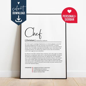Definição de chefe, pôster personalizado para presente, modelo digital de download instantâneo DIY, equipe de trabalho, aniversário, Natal, agradecimento