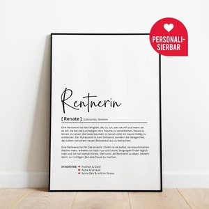 Rentnerin Definition Personalisiertes Poster Geschenk Arbeit Ruhestand Rente Abschied Job Danke Wörterbuch Skandinavisch Bild 1