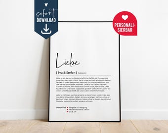 Love Definition, personalized poster gift, DIY instant download digital template, birthday Valentine's Day wedding engagement