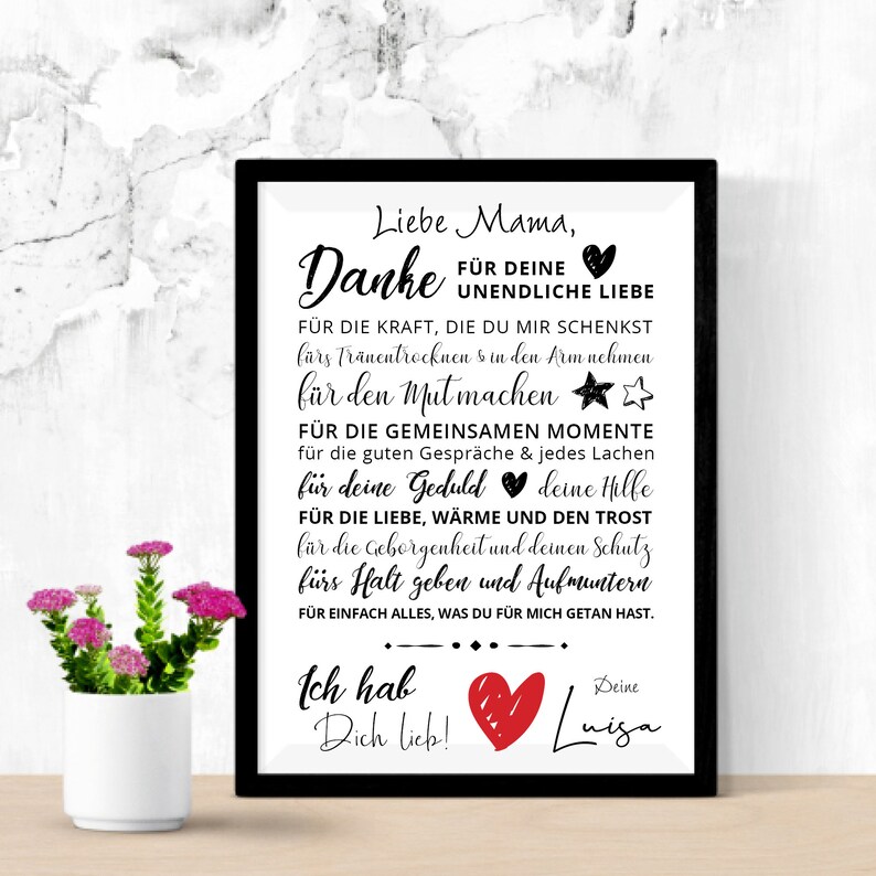 Danke MAMA Personalisiertes Poster Download Geschenk Etsy
