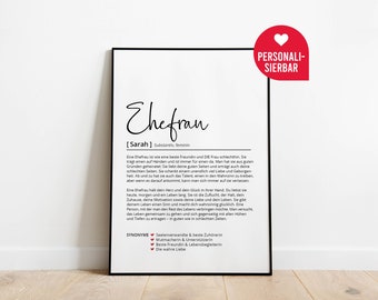 Ehefrau Definition | Personalisiertes Poster | Geschenk | Geburtstagsgeschenk | Familie | Weihnachten | Danke | Wörterbuch | Skandinavisch