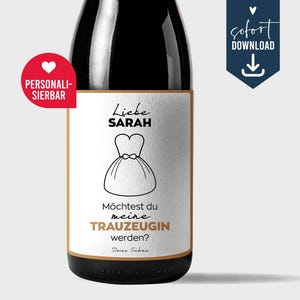 Personalized bottle label maid of honor ask, wedding gift best friend champagne bottle label wine label, download digitally