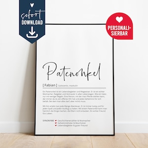 Definição de padrinho, presente de pôster personalizado, modelo digital de download instantâneo DIY, aniversário de padrinho de batismo, diga obrigado