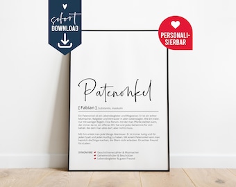 Godfather definition, personalized poster gift, DIY instant download digital template, baptism godfather godfather birthday, say thank you