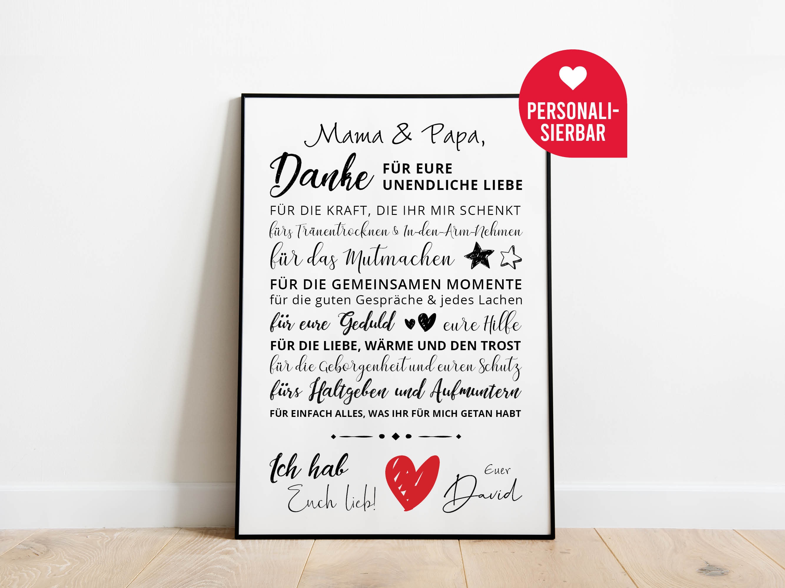 Danke MAMA und PAPA Personalisiertes Poster Geschenk Mutter Vater