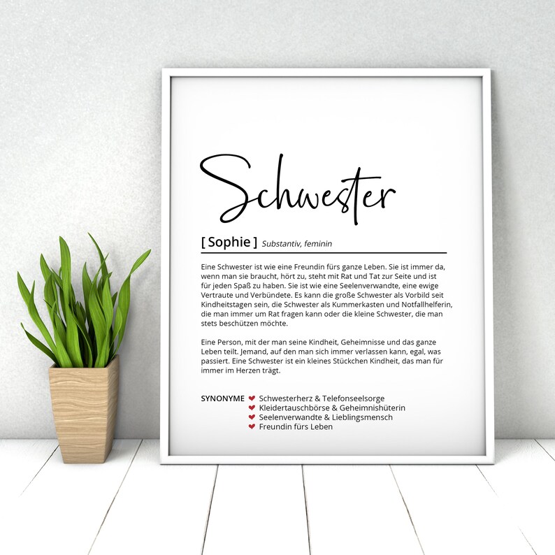 Sister Definition, Gift Personalized Poster, DIY Instant Download