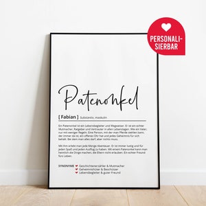 Patenonkel Definition Personalisiertes Poster Pate Onkel Taufe Taufpate Geschenk Geburtstag Weihnachten Danke Wörterbuch Bild 1