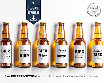 Beer bottle label set, six-pack gift for dad/husband for Father's Day, bottle labels, beer stickers, beer labels, birthday, last minute
