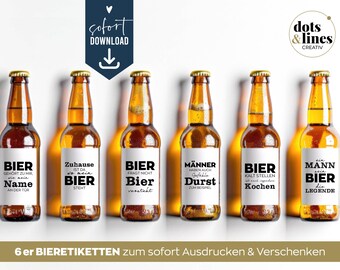 Beer bottle label set, six-pack gift for dad/husband for Father's Day, bottle labels, beer stickers, beer labels, birthday, last minute