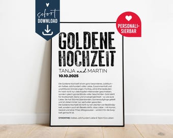 Goldene Hochzeit Definition, personalisiertes Geschenk Poster, Geschenk zum 50. Hochzeitstag, Jubiläum 50 Jahre Ehe, digital PDF Lastminute