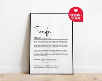 Taufe Definition Geschenk | Personalisiertes Poster | Taufpate Patenkind Täufling Patentante Patenonkel | | Geburtstag | Danke | Wörterbuch