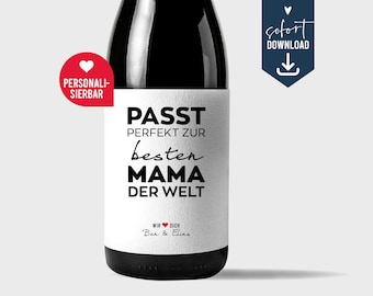 Thank you Mom Mother's Day gift, personalized wine label, sparkling wine bottle label, birthday label, last-minute gift, digital download