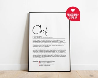 Chef Definition | Personalisiertes Poster | Chefin | Arbeit | Job | Team | Geschenk | Geburtstag | Weihnachten | Danke | Wörterbuch Skandi