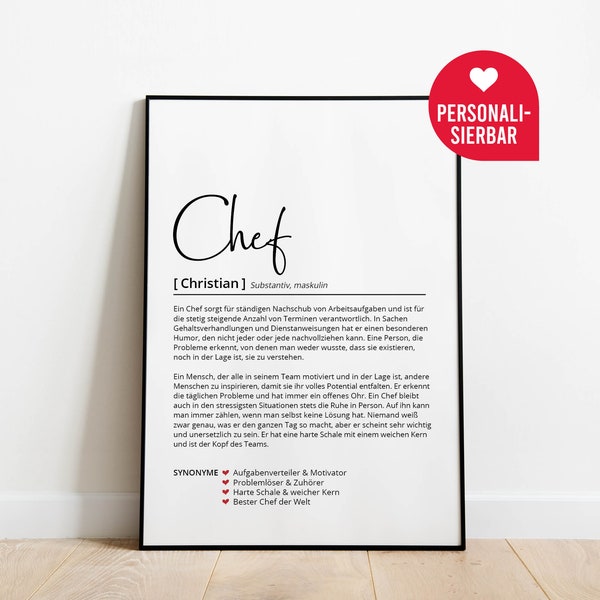 Chef Definition | Personalisiertes Poster | Chefin | Arbeit | Job | Team | Geschenk | Geburtstag | Weihnachten | Danke | Wörterbuch Skandi