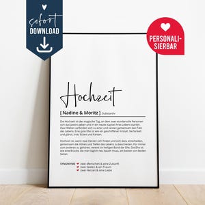 Hochzeit Definition, personalisiert Poster Geschenk, DIY Instant Download digitale Vorlage, Hochzeitsgeschenk Ehe Traumpaar, Hochzeitstag