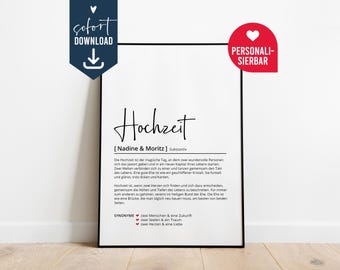 Wedding definition, personalized poster gift, DIY instant download digital template, wedding gift marriage dream couple, wedding anniversary