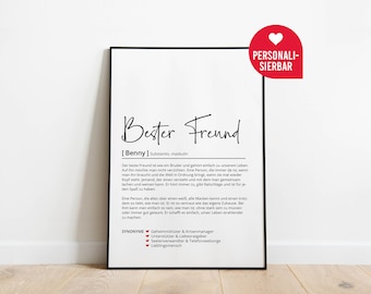 Best Friend Definition, Personalized Poster Gift, Brother Friendship Heartfelt, Birthday Wedding Christmas Dictionary